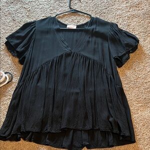 Pink Lily Black V-Neck Blouse